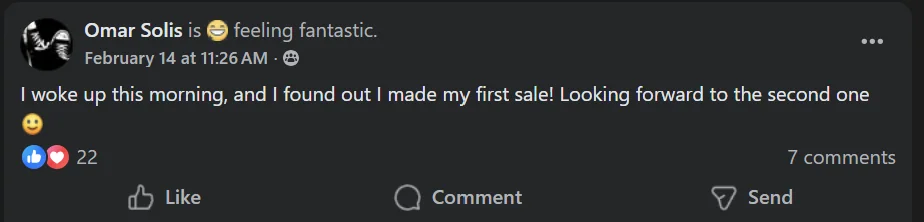 Omar Solis: woke up to first sale